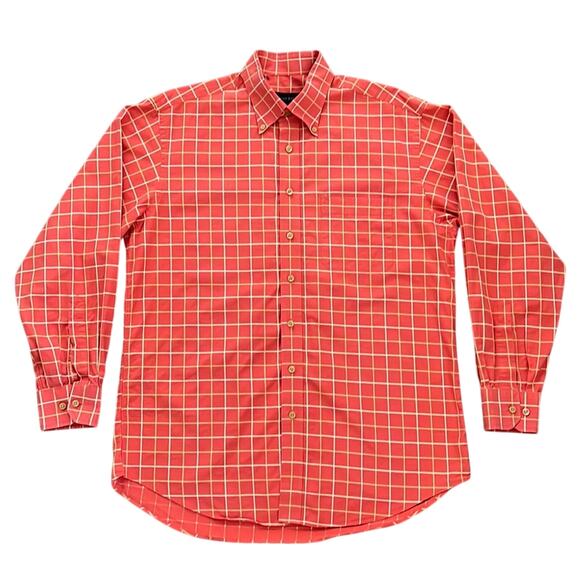 Scott Barber Mens Plaid Long Sleeve Orange Cotton‎ Casual Button Down Shirt L - Picture 1 of 11